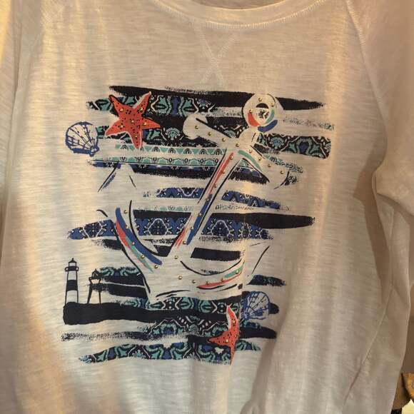 Hearts of Palm Nautical Anchor Stripe 3/4 Sleeve Top Size M - Picture 2 of 3